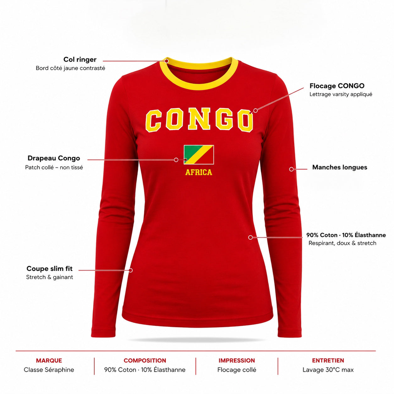 T-Shirt ajusté / Manches longues  - Congo Brazzaville