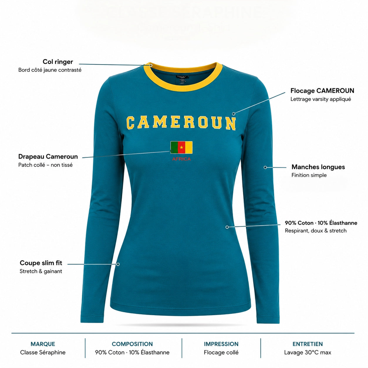 T-shirt Ajusté / Manches Longues - Cameroun